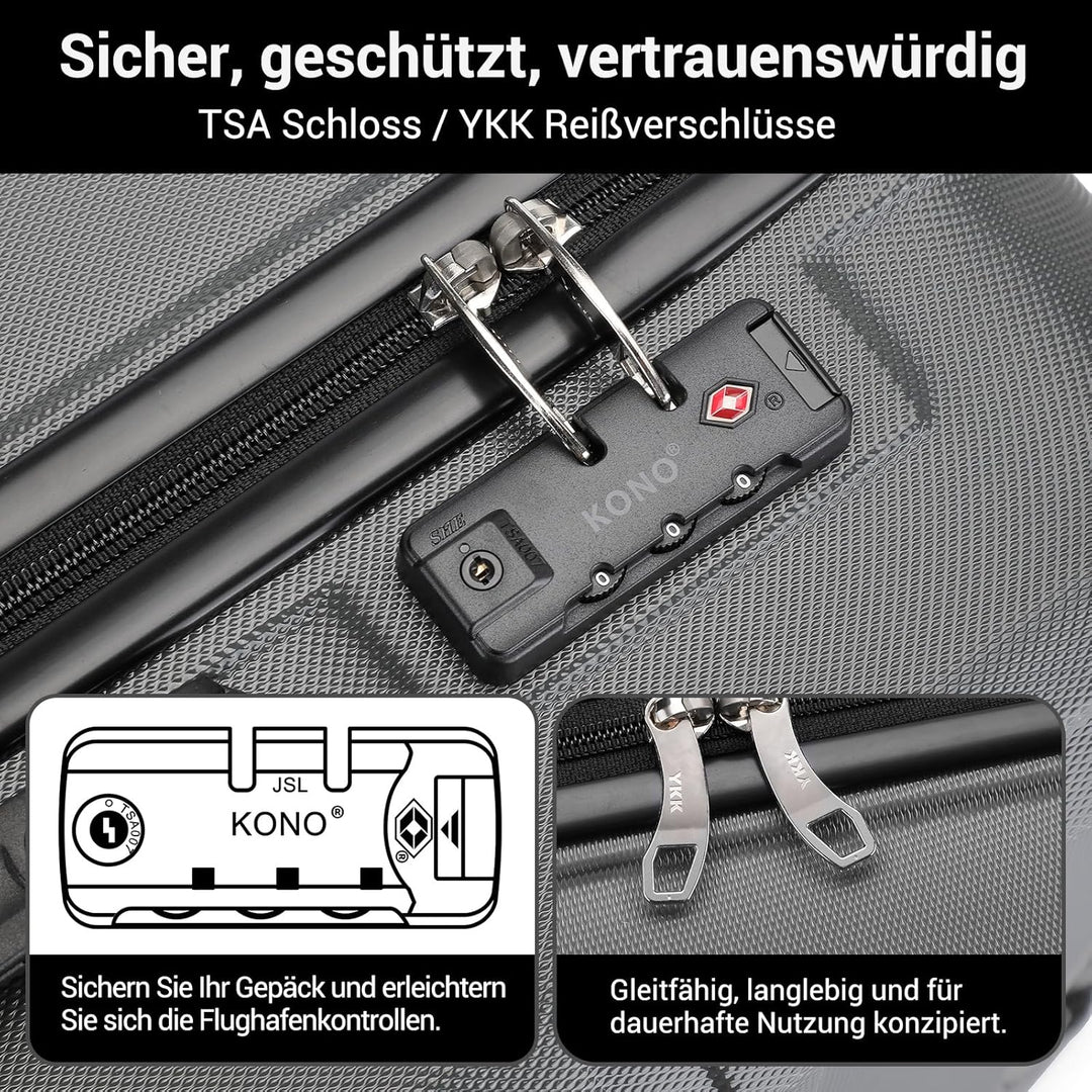 KONO Koffer Trolley Reisekoffer aus ABS+PC – Leichter Hartschalenkoffer mit 4 Zwillingsrollen und TS