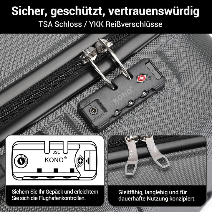KONO Koffer Trolley Reisekoffer aus ABS+PC – Leichter Hartschalenkoffer mit 4 Zwillingsrollen und TS
