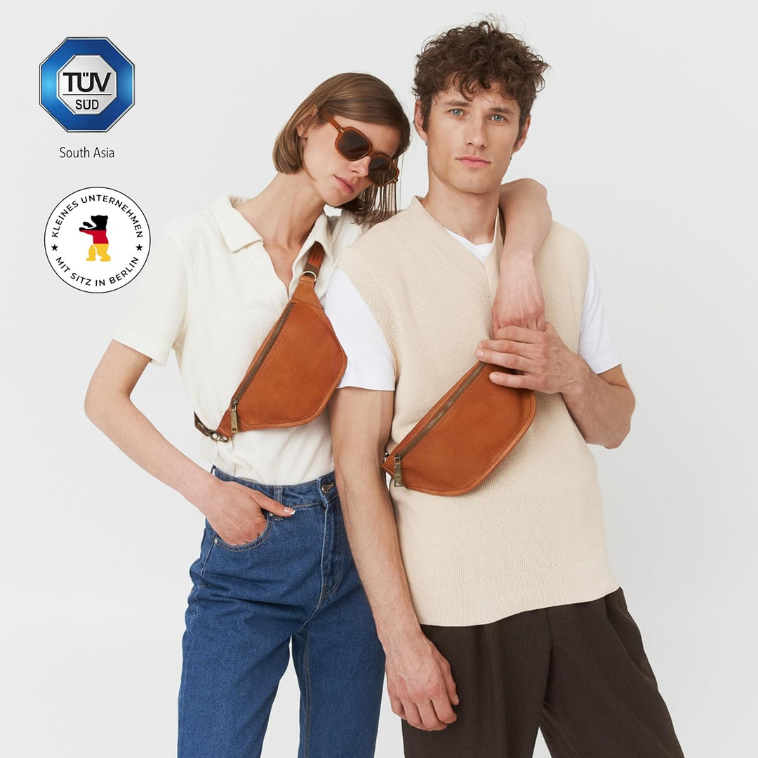 Berliner Bags Vintage Bauchtasche aus Leder Kai, Fanny Pack für Damen und Herren - Braun (Braun M),