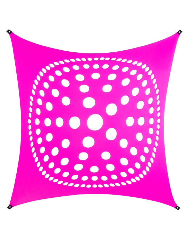 PSYWORK Schwarzlicht Segel Spandex | Mandala Dots | Pink | 3 x 3m | UV-aktiv | Leuchtend | Wandtuch