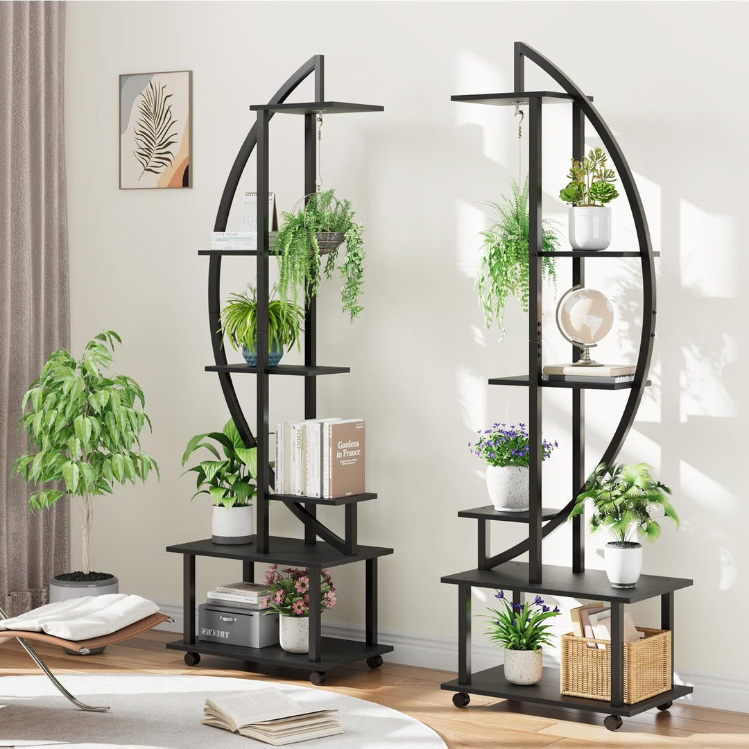 Garvee 5-Stufiger 176cm Pflanzenständer Mit Rädern - 2 Stück Blumenständer Metall Holz Pflanzenregal