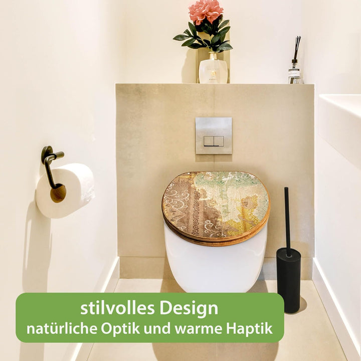 banjado Design WC Sitz Bambus Absenkautomatik 45,8x37,5cm - Toilettendeckel mit Absenkautomatik Holz