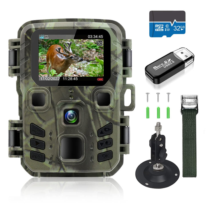Mini Wildkamera 20MP 1080P HD Wildtierkamera 850nm IR LEDs Wildkamera mit Nachtsicht Bewegungsmelder
