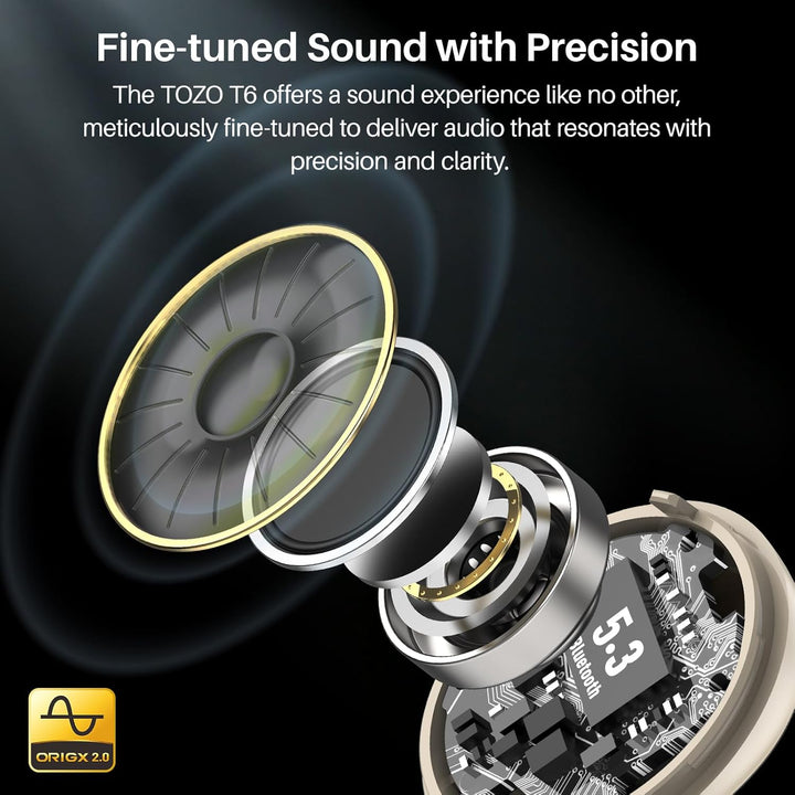 TOZO T6 Bluetooth Kopfhörer Kabellos In Ear Kopfhörer Touch Control mit Kabellosem Ladecase, IPX8 Wa