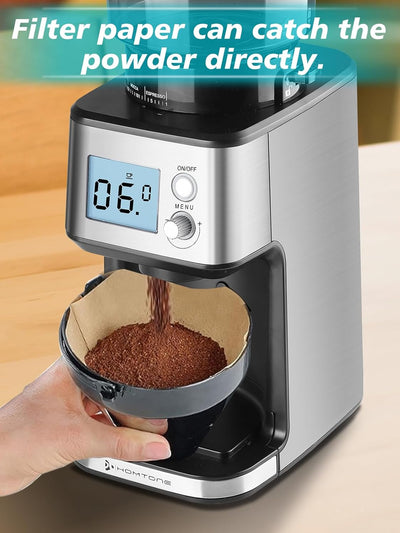 Homtone Elektrische Kaffeemühle für Siebträger und Behälter, 51 einstellbare Mahlgrade, Automatische