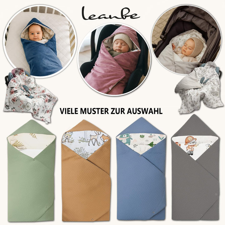 Baby Einschlagdecke Doppelseitig 86x86 cm Baumwolle-Wafellstoff für Kinderwagen und Babybett (Mint W