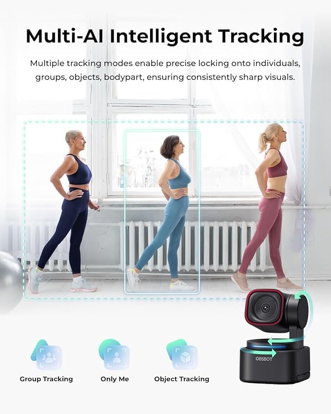 OBSBOT Tiny 3 Lite mit Stativ, 4K-Webcam Spatial Audio,Tri-Mikrofon-Array, PC-Kamera 120 fps HDR, mi