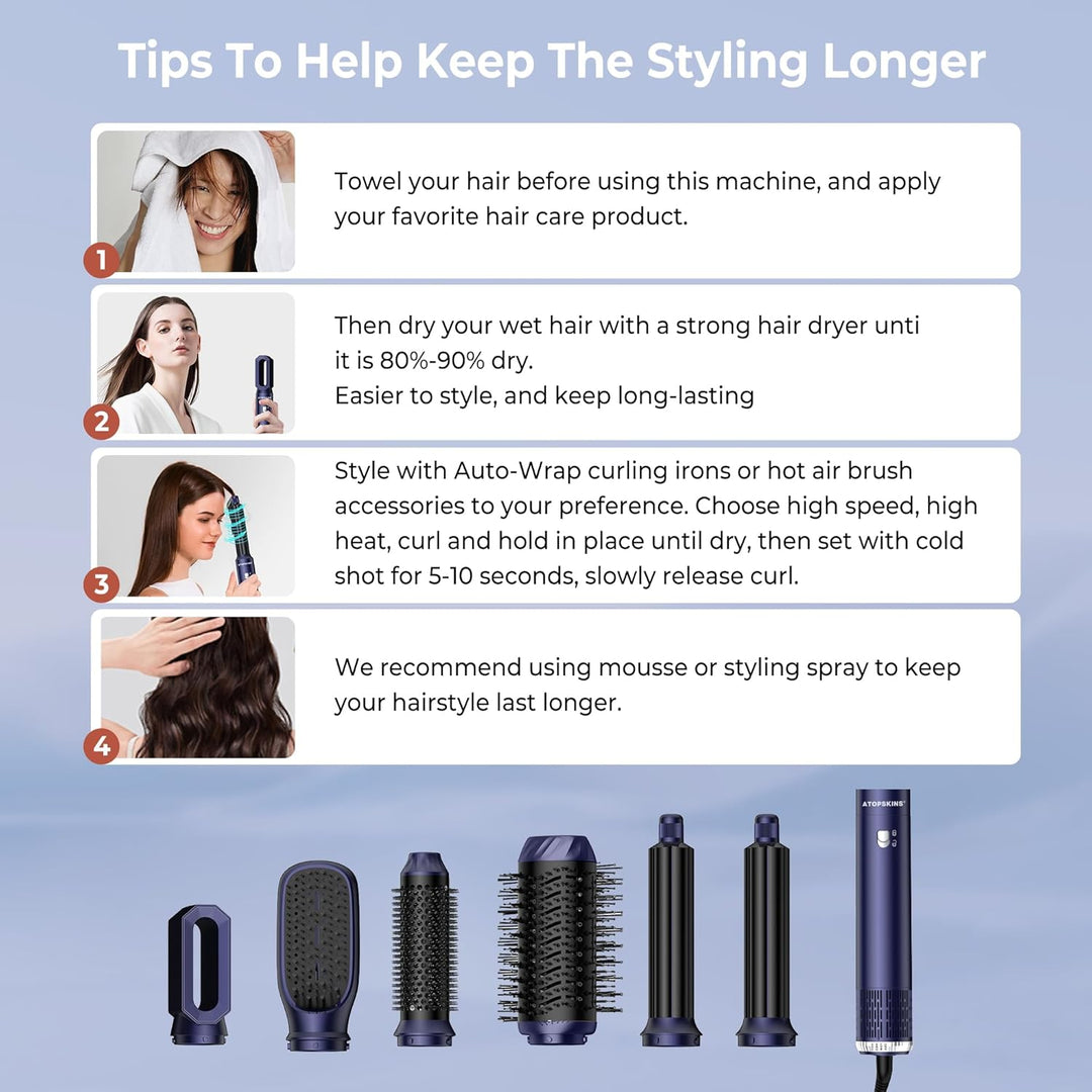 Atopskins Air styler 6 in 1 Hairstyler Haarstyler mit 1000W Haartrockner, Lockenstab, Warmluftbürste