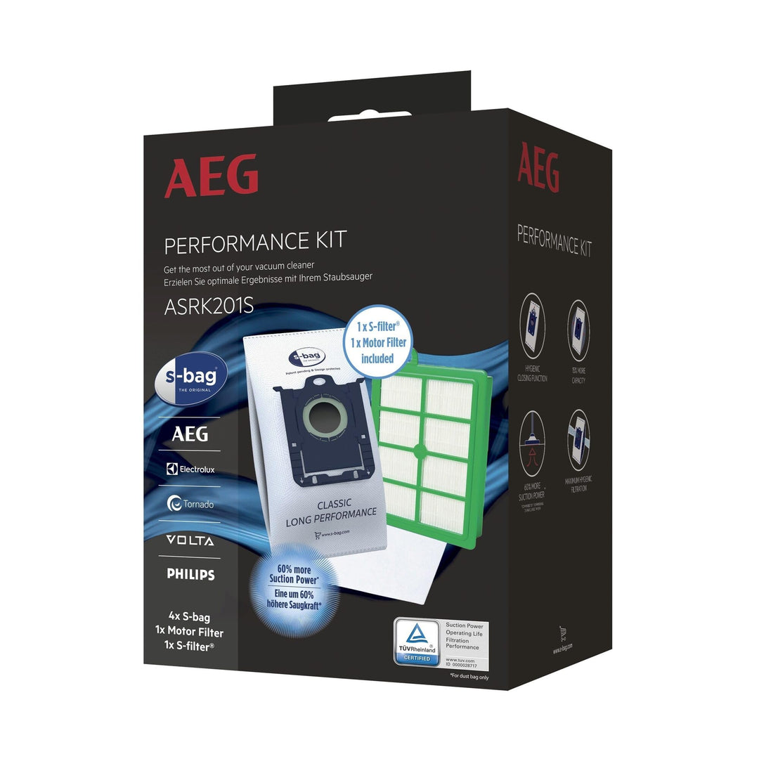 AEG ASRK201S S-Bag Performance Kit, 4X S-Bag Staubbeutel Classic Long Performance, 1x S-Filter Hygie