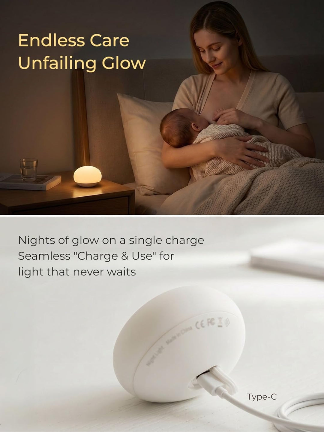 Anico Baby Night Light, Minimalist Nursery Lamp for Breastfeeding, Soft BPA-Free Silicone Touch, Eye