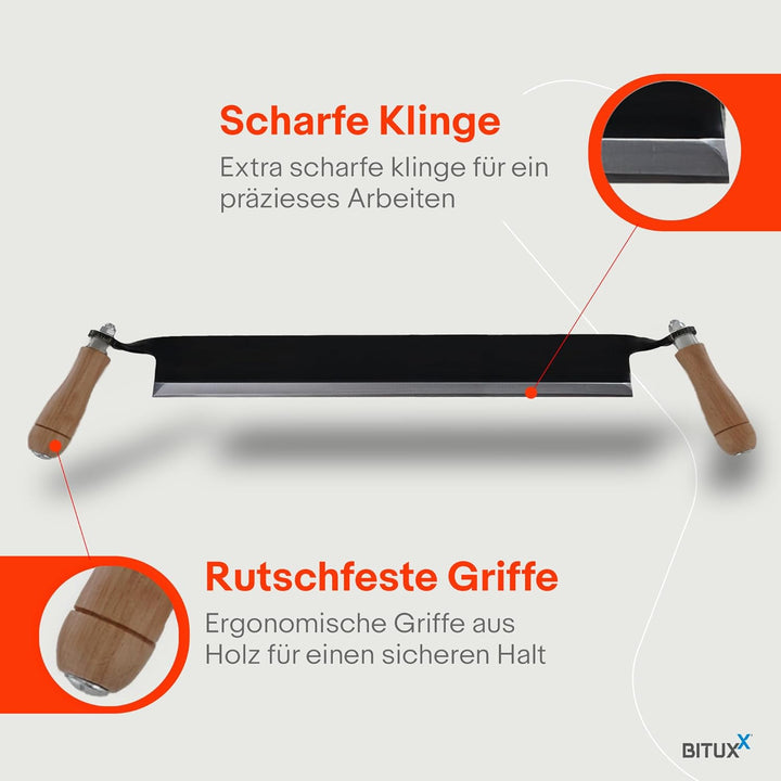 BITUXX Zugmesser für Holz Ziehmesser Schäleisen Zieheisen gerade 13"