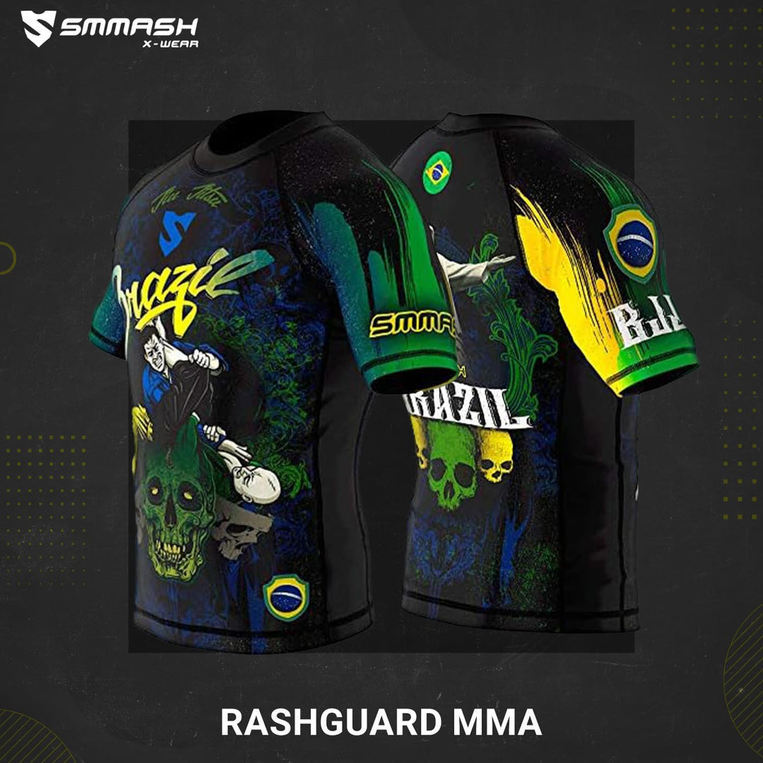 SMMASH Funktionsshirt Herren Rashguard Kurzarm Sportshirt MMA Thaibox Muay Thai Kickboxen Atmungsakt