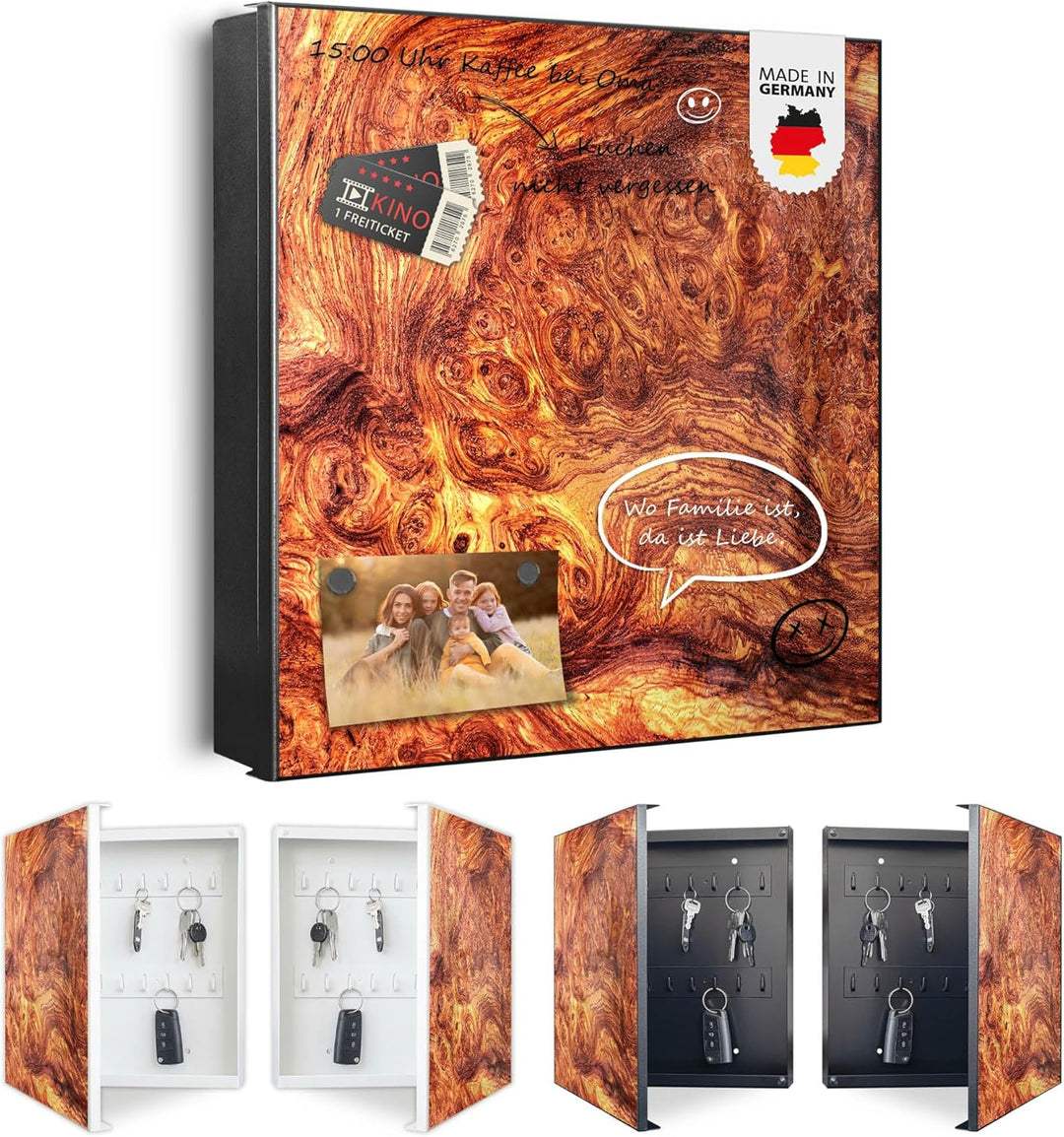 banjado Grosser Schlüsselkasten Glas - Schlüsselbox 30x30cm mit 50 Haken - Schlüsselkasten modern fü