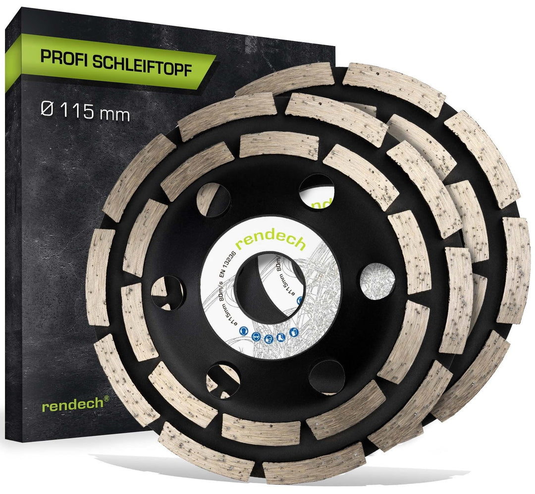 2x Profi Diamant Schleiftopf 115 mm für Beton, Stein, Fliesenkleber uvm. - Beton Schleifscheibe 115m