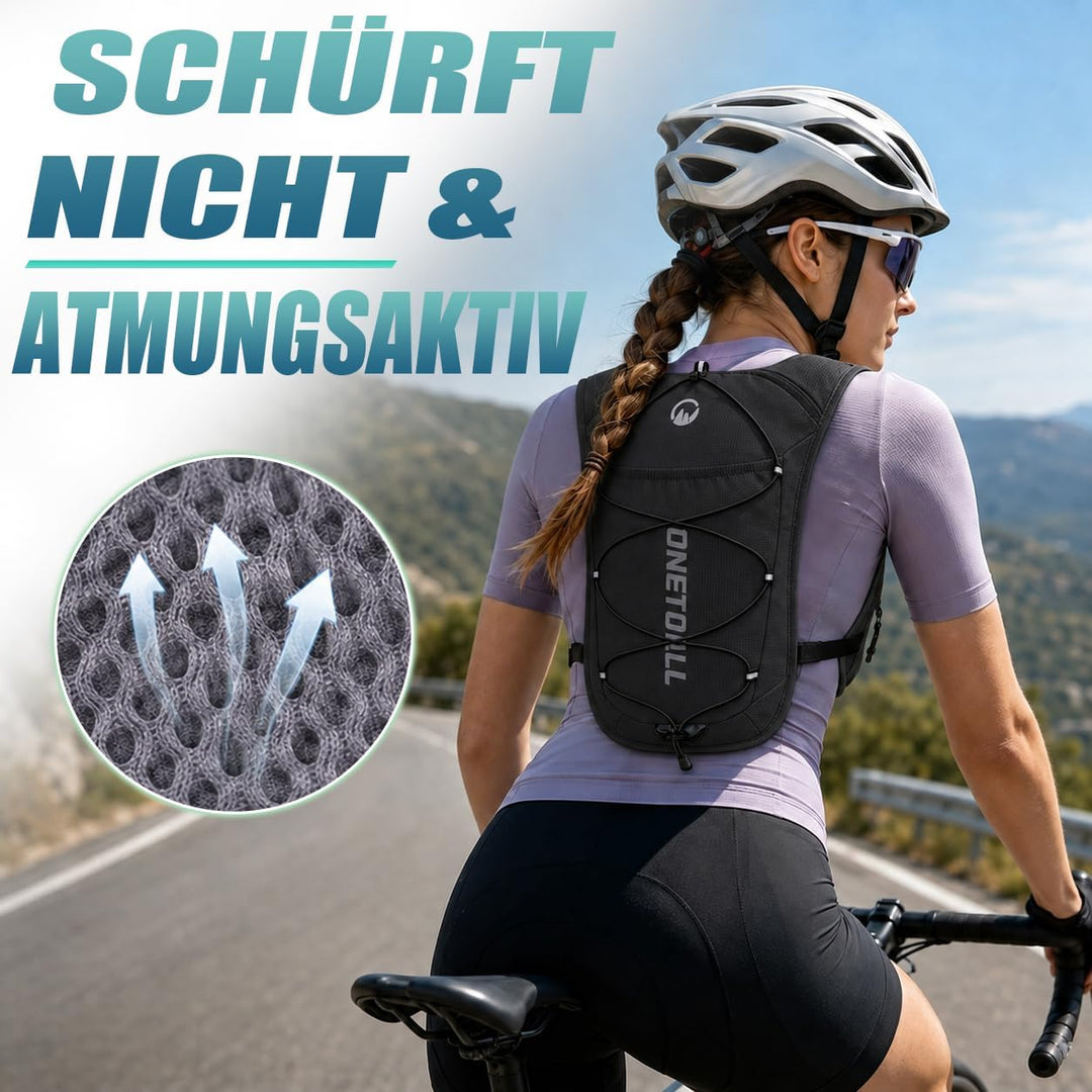 Laufweste Damen mit 500ml Trinkflasche/2L Trinkblase, Leichter Trinkrucksack Laufen Herren 6L, Runin