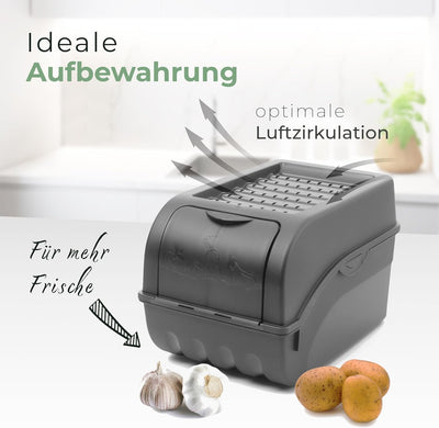 Novaliv Kartoffel Aufbewahrungsbox | 2x klein 3,5L | ANTHRAZIT GRAU | Zwiebelbox | Gemüsebox stapelb