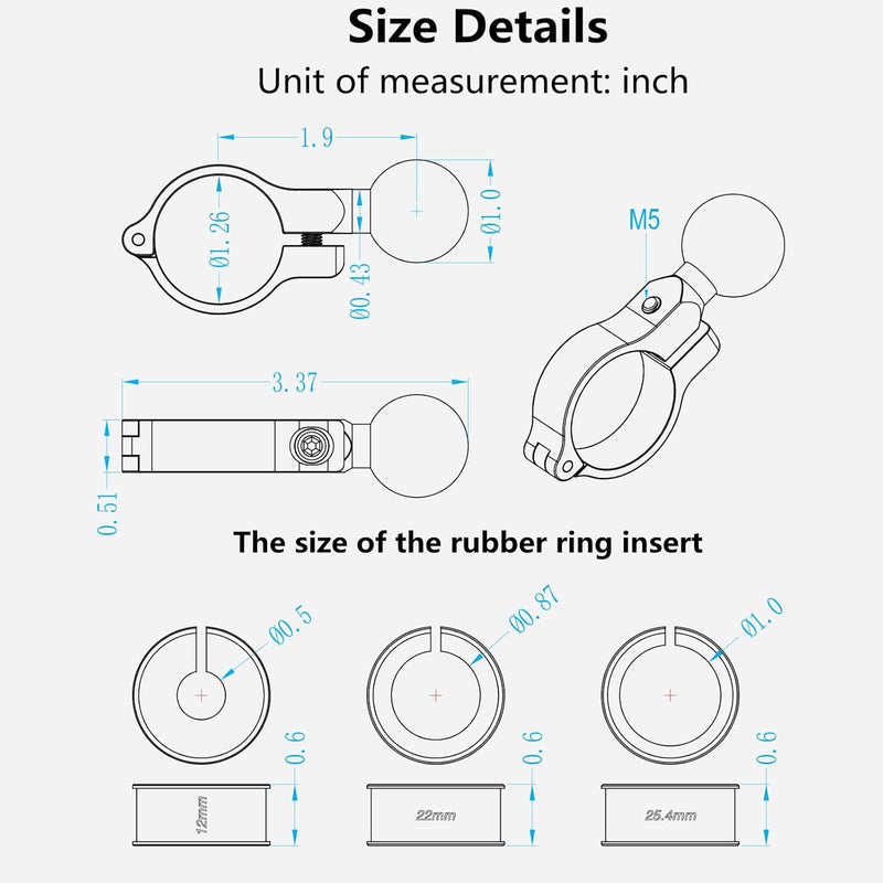 BRCOVAN 2St, Lenkerhalterung aus Aluminiumlegierung mit 1 Zoll TPU-Kugel für Rundschienendurchmesser