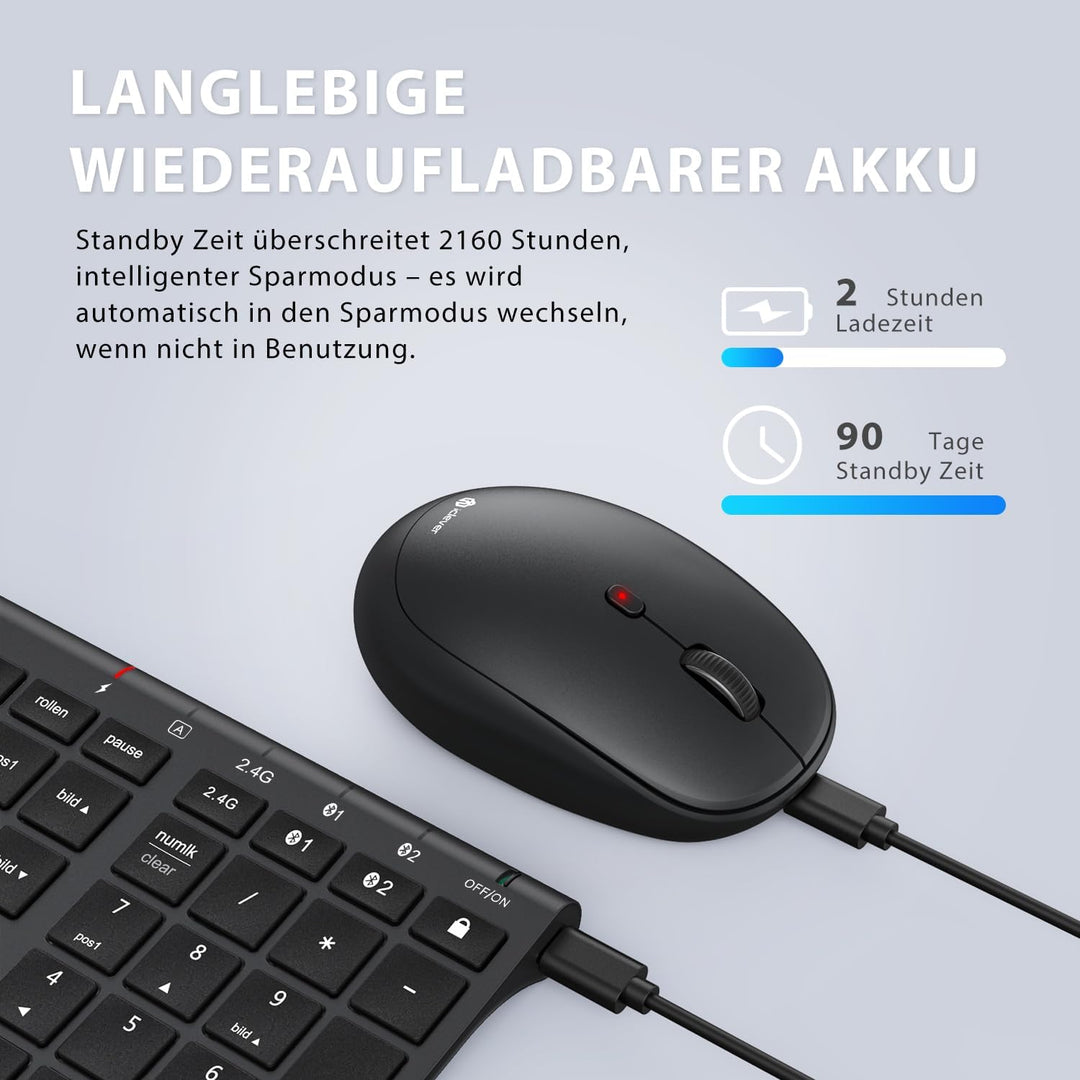 iClever Bluetooth Tastatur mit Maus, Wiederaufladbare Dualmodus USB & Bluetooth Tastatur aus Metall,