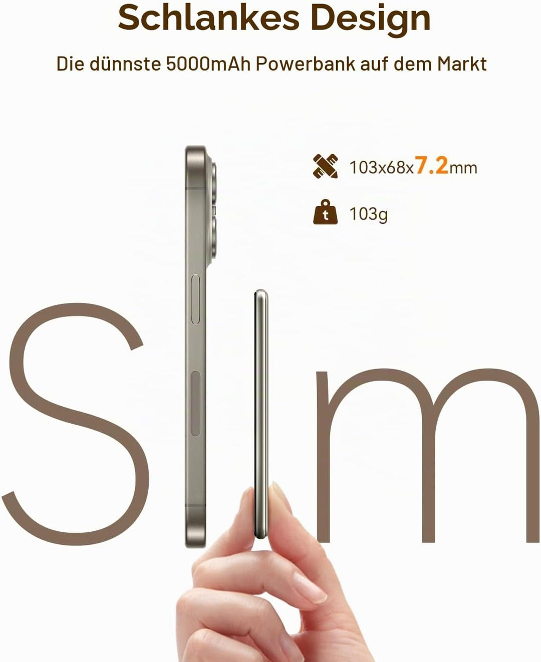Kuulaa Ultra Slim MagSafe PowerBank, 5000mAh Kabelloses Ladegerät kompatibel mit iPhone 15 Pro/15 Pr