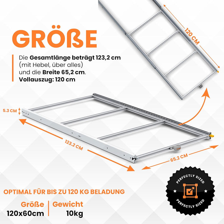 Heckküche-Auszug 120x60 – Leichter Auszug für Camping-Module, 120 kg Vollauszug, Stauraum-System für