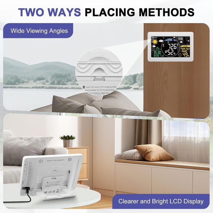 7.9" Wetterstation Funk mit Aussensensor VA-Display DCF Funkuhr, 20CM Grösse Farbdisplay mit Innen u