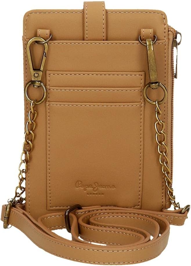 Pepe Jeans Lena Umhängetasche Handyhalter Braun 9,5x16,5 cm Kunstleder Braun mobile Umhängetasche, B