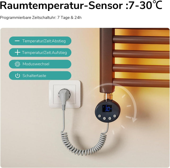 EMKE WiFi Badheizkörper Elektrisch 1200x600 mm - Gebogen Handtuchheizkörper Elektrisch, Elektrischer