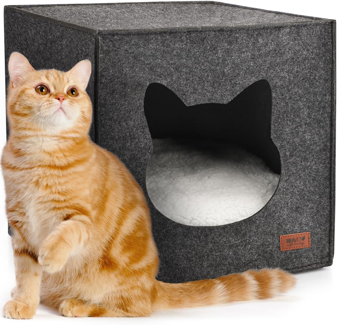 ReaVET Miezen-Koje Katzenhaus - Katzenhöhle aus Filz mit Katzenkissen I Extra Weich & Flauschig I Ka