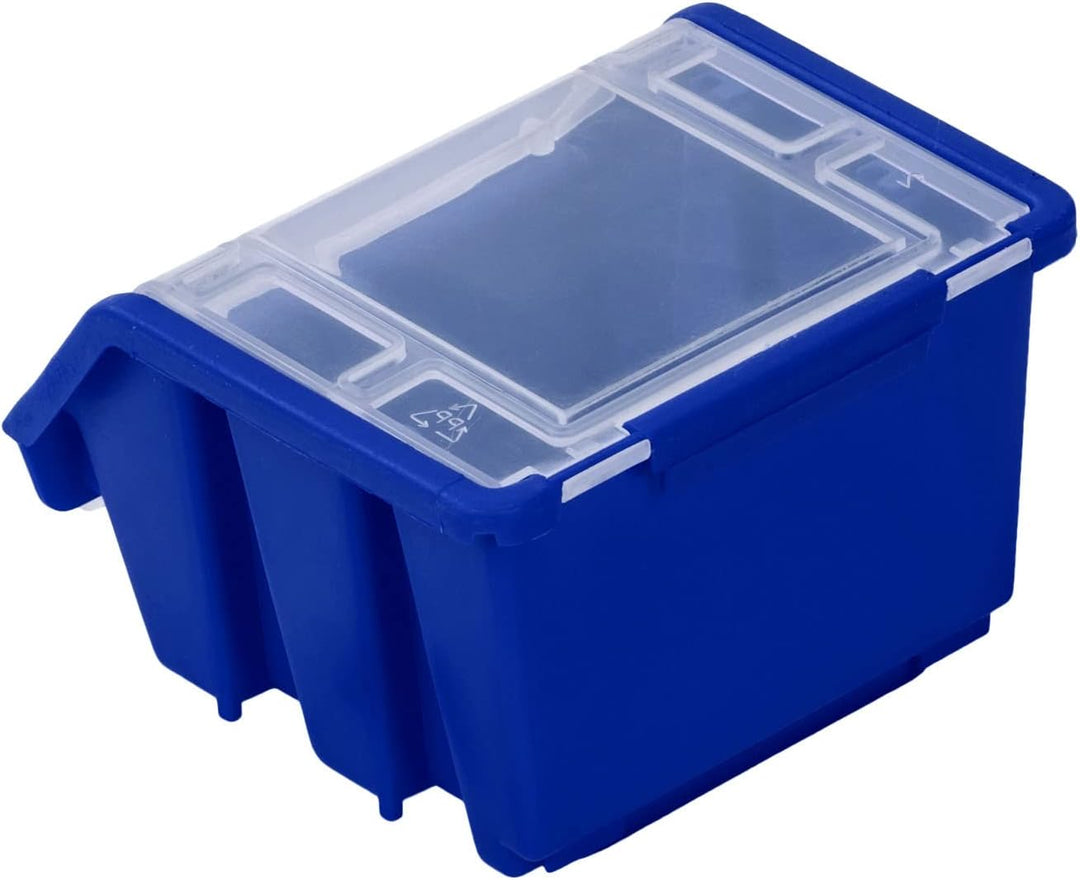 PAFEN Stapelboxen Set – 50x Stapelbox mit Deckel 115 x 75 x 118 mm – Sichtbox Stapelbox für Werkzeug