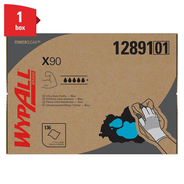 WypAll X90 Power Clean Tücher 12891 – 1 BRAG Box mit 136 blauen, 2-lagigen Tüchern