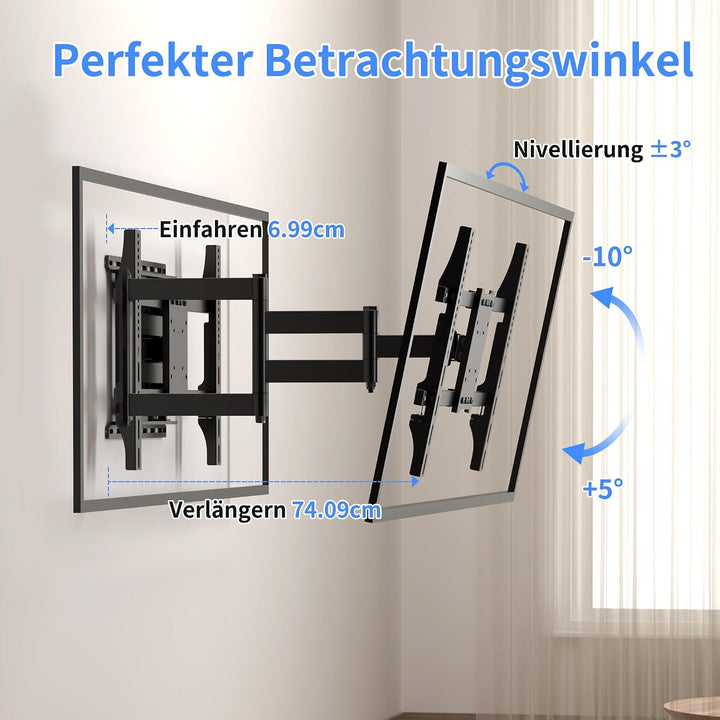 XINLEI TV Wandhalterung Langarm für 32-75 Zoll, schwenkbar neigbar Vollbewegliche Fernseh Halterung
