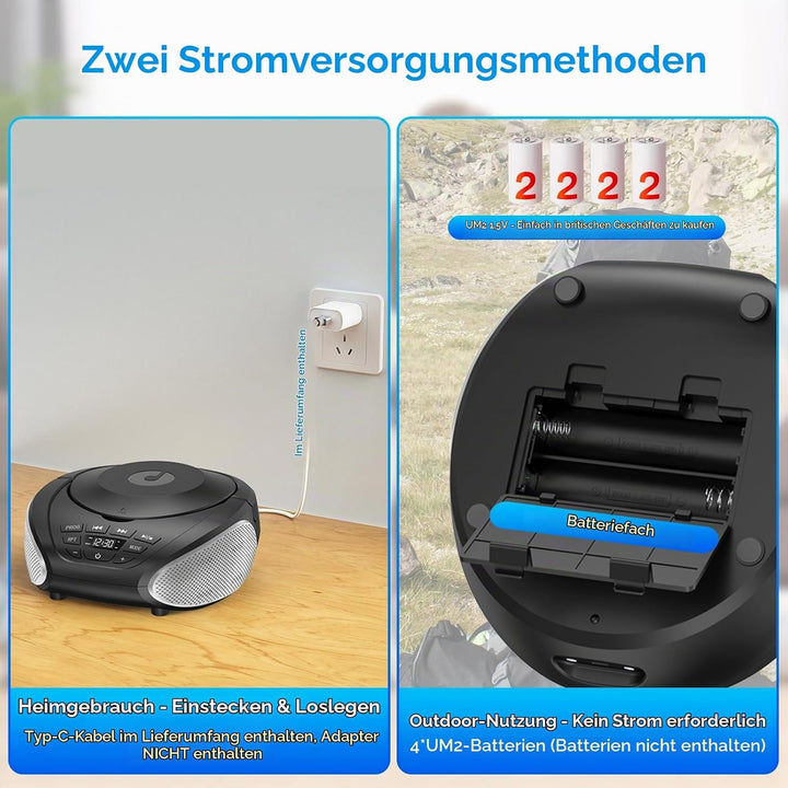Gueray Tragbarer CD-Player Boombox Kompakt-Radio mit Stereo-Lautsprechern UKW-Radio 3,5-mm-AUX-Einga