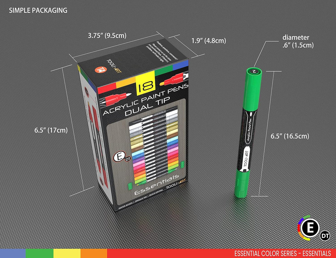 TOOLI-ART Acrylfarben-Marker-Set Essential Color Series für Felsmalerei, Leinwand, Tassen, Kunststof