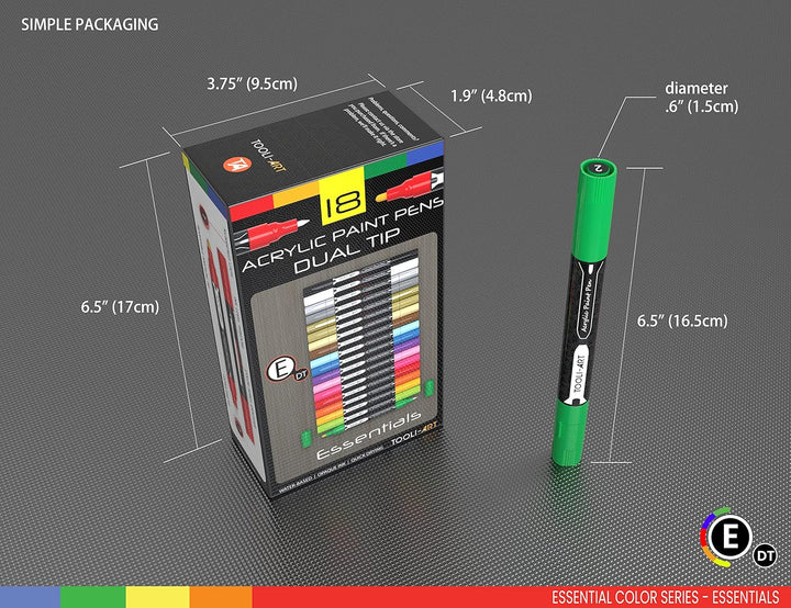TOOLI-ART Acrylfarben-Marker-Set Essential Color Series für Felsmalerei, Leinwand, Tassen, Kunststof