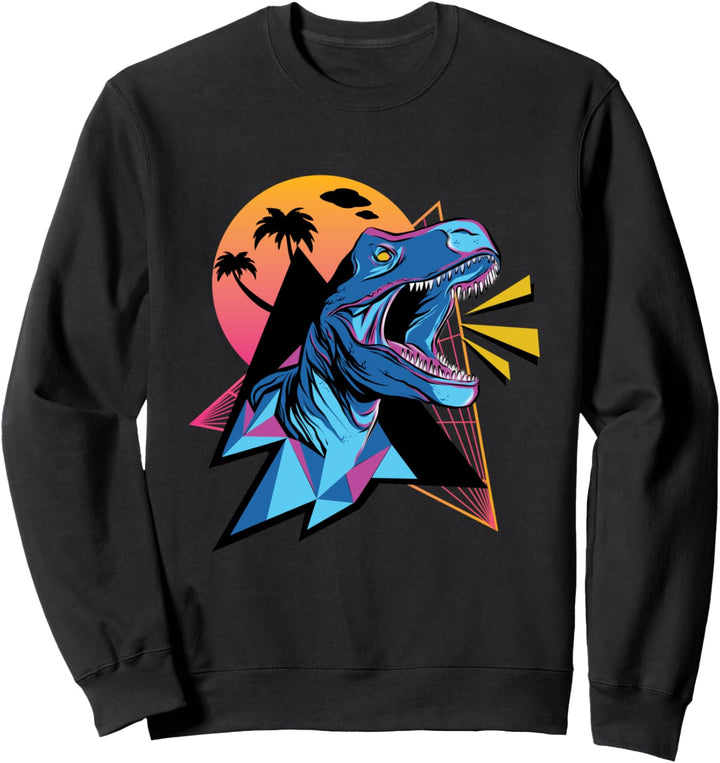 Bunte T-Rex Dinosaurier Retro Collage Grafik Sweatshirt