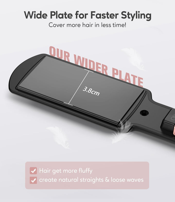 FARERY Tragbarer Mini Glätteisen, 38mm Breiter Platte Mini Glätteisen für Kurzes und Langes Haar, Re