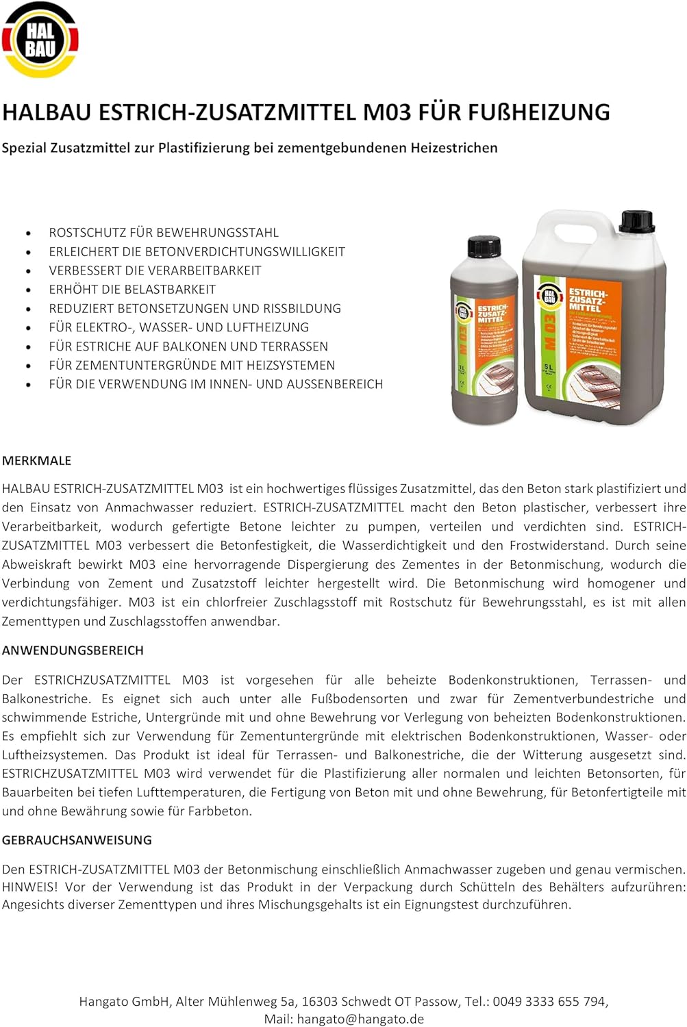 Estrichzusatzmittel 5L für Fussbodenheizung Heizestrichen Beton Plastifizierer Heizsysteme M03