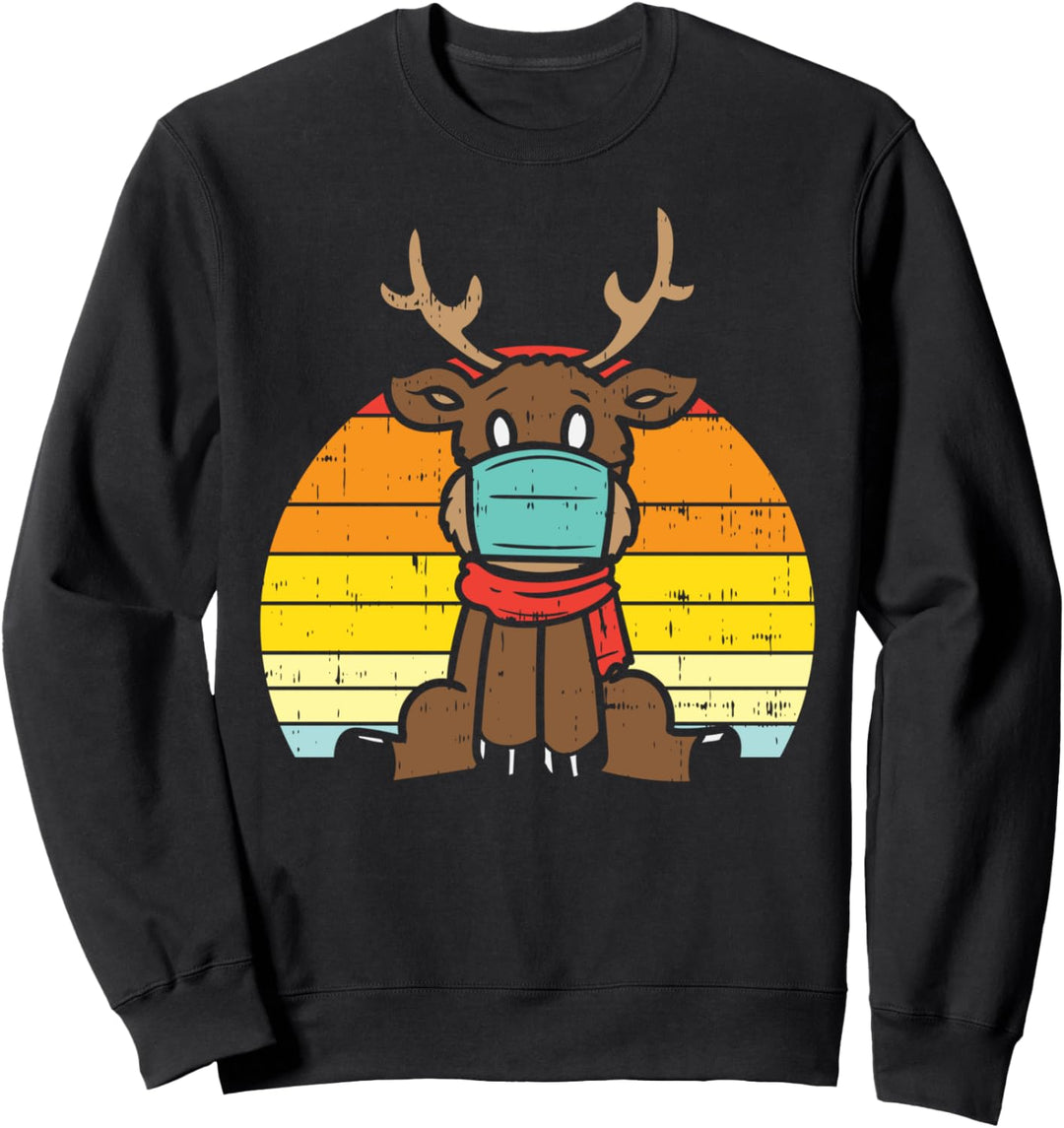 Reindeer Face Mask Merry Quarantine Christmas Pajamas Gift Sweatshirt