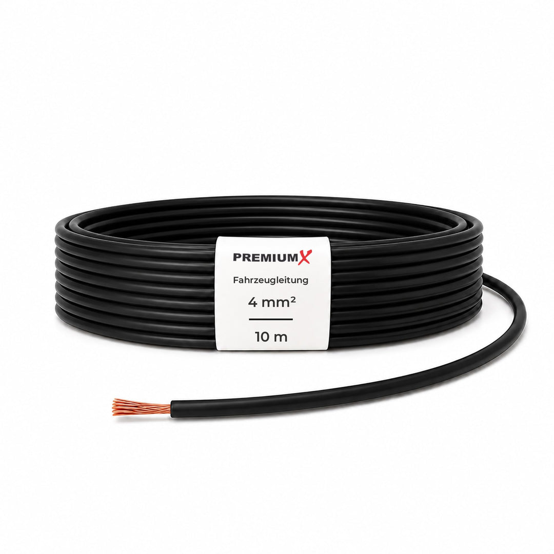 Premium X Fahrzeugleitung FLRY-B 10m 4mm² Schwarz I Flexible KFZ Kabel Litze I asymmetrisch konstrui