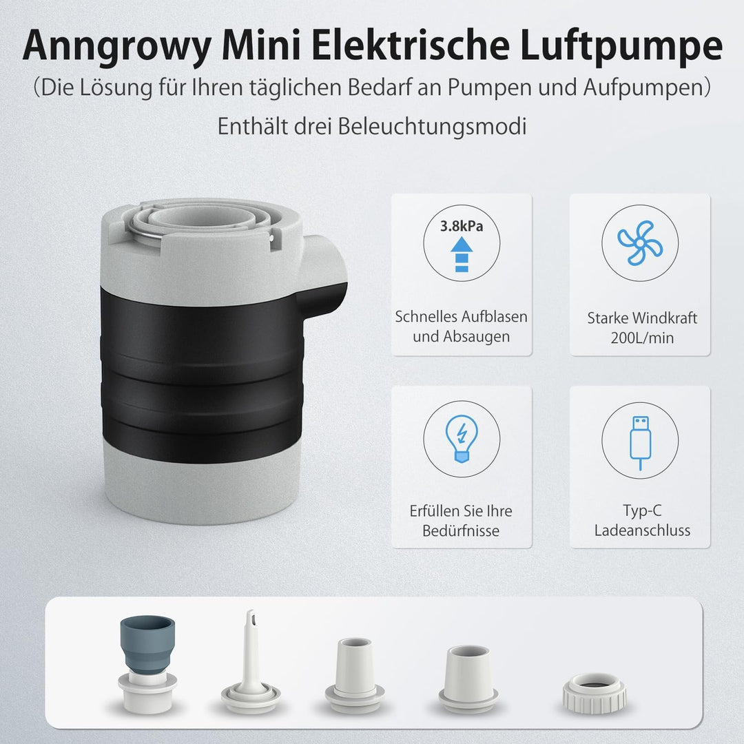 Anngrowy Elektrische Luftpumpe Akku: 4000mAh 1400mAh, Wiederaufladbare Akku Luftpumpe für Luftmatrat