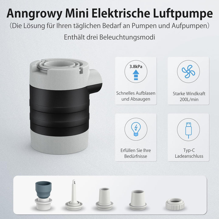 Anngrowy Elektrische Luftpumpe Akku: 4000mAh 1400mAh, Wiederaufladbare Akku Luftpumpe für Luftmatrat