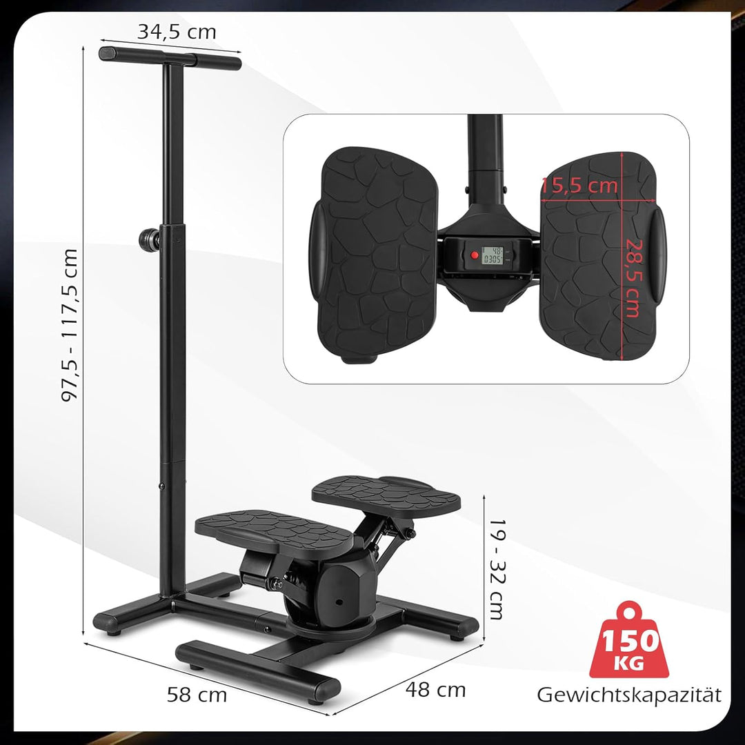 COSTWAY Stepper mit Lenker, Fitness-Stepper mit verstellbaren Widerstand & LCD Anzeige, Treppensteig