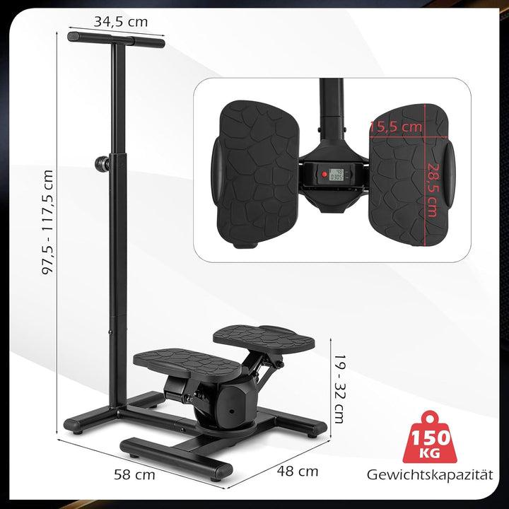 COSTWAY Stepper mit Lenker, Fitness-Stepper mit verstellbaren Widerstand & LCD Anzeige, Treppensteig