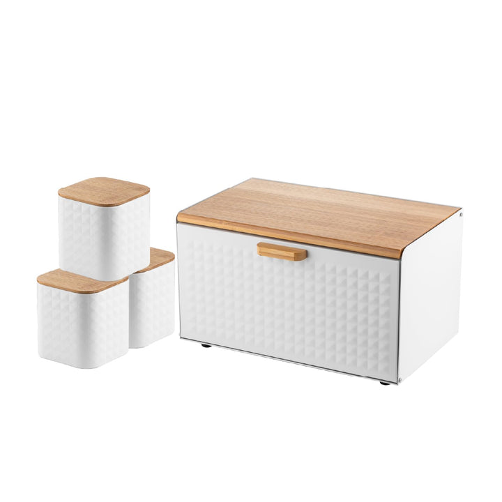 FLORINA Brotkasten inkl. 3-er-Set Aufbewahrungsdosen CUBE I Brotbox aus Stahl und Bambus-Deckel I Ge