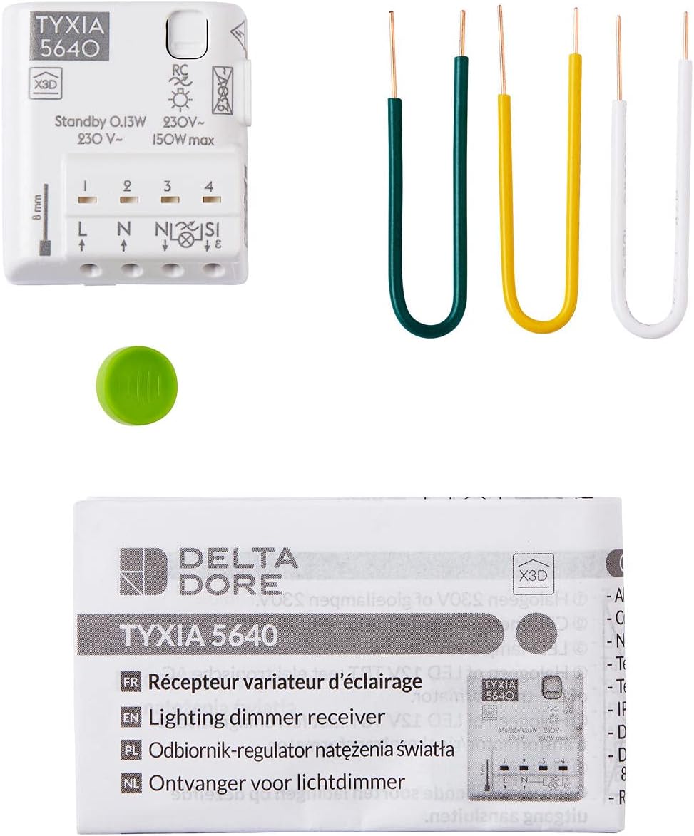 Delta Dore Tyxia 5640 Funk-Nano-Empfänger (Anschluss Phase/Neutral) - Dimmen | Angeschlossene Beleuc