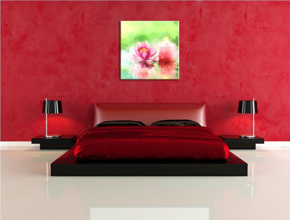 süsse Seerose neben Kerze, Format: 70x70 auf Leinwand, XXL riesige Bilder fertig gerahmt mit Keilrah