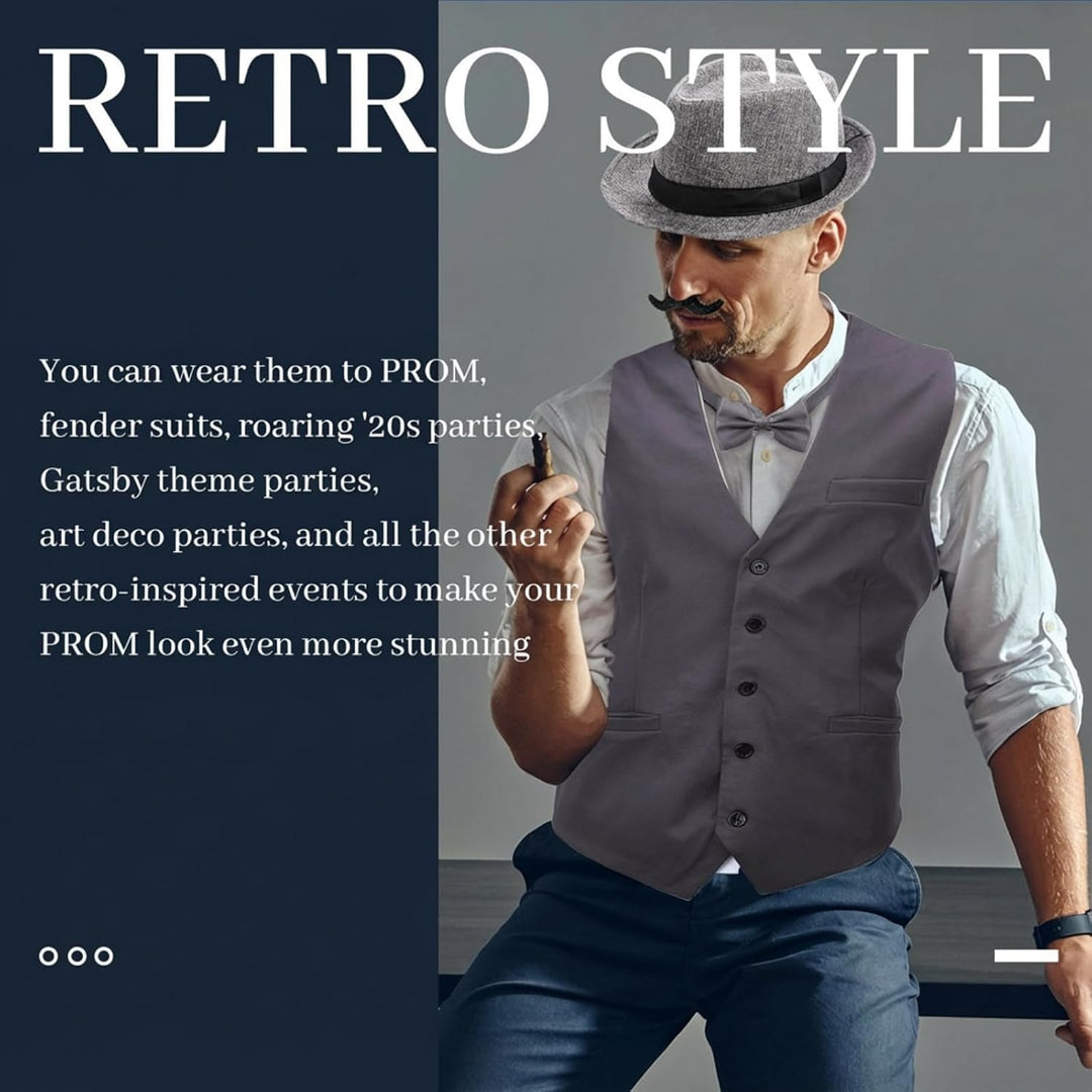Blulu 1920er Herren Zubehör Gatsby Gangster Kleidung Kostüm Cosplay Outfit mit Weste Fedora Hut Tasc