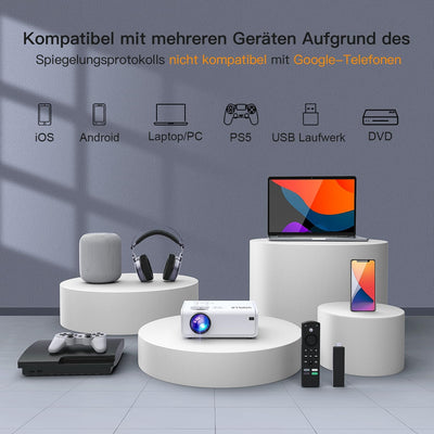 【Elektrische Keystone 6D/4P】 Beamer 18000 Lumen, 5G WiFi Bluetooth Beamer 4K Heimkino, VOPLLS 1080P