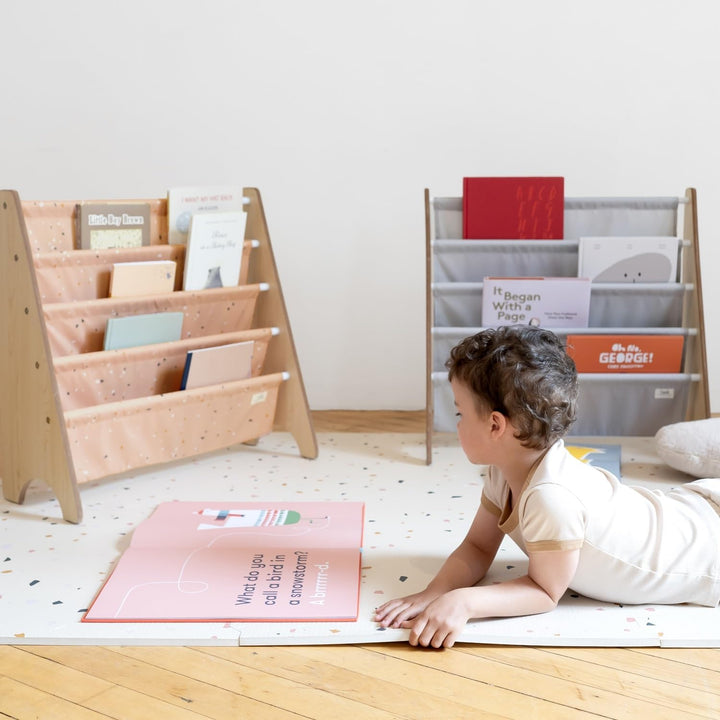 3 Sprouts Kinder Bücherregal aus Holz – Montessori Regal für Kinderzimmer - Hellgrau, Hellgrau