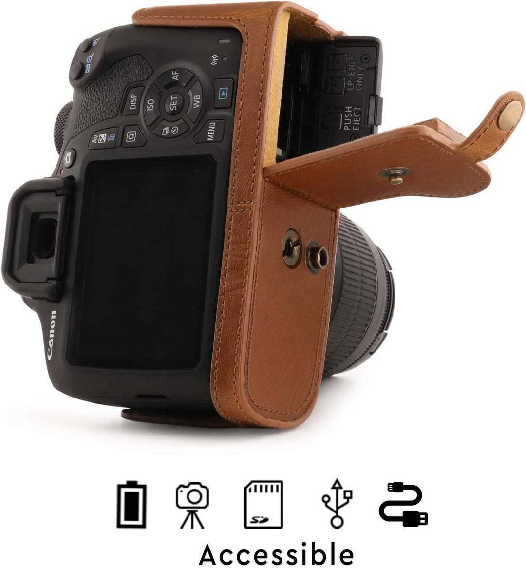 MegaGear MG1609 Canon EOS 2000D (18-55mm) Ever Ready Leder Kamera-Case mit Trageriemen - Hellbraun,